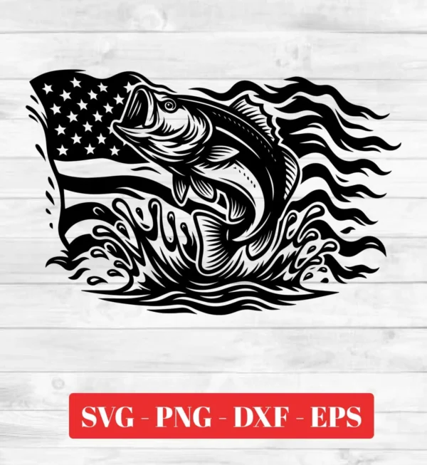 Bass Fishing American Flag SVG Patriotic Fisherman Cut File USA Fish svg for Cricut & Silhouette